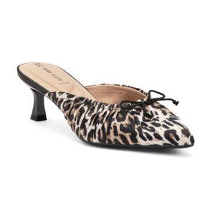 ANNE KLEIN Indra Heeled Animal Print Mules Leopard